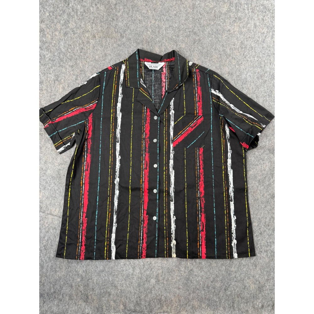 Vintage Blair Mens Striped Short Sleeve Button Down Shirt Size XL 24.5x27.5